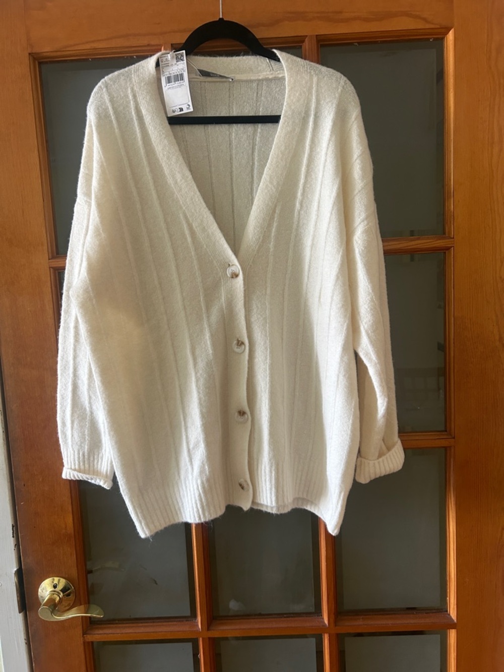 Mango Off-White V-Neck Button Cardigan